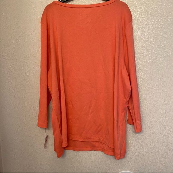 The Talbots 100% Pima Cotton boat Neck 3/4 Sleeve Basic coral Orange top 3XP - Picture 2 of 7